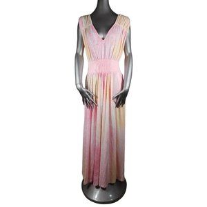 ATM NWT French Ruched Pink Maxi Dress Pockets Cotton Rose Large